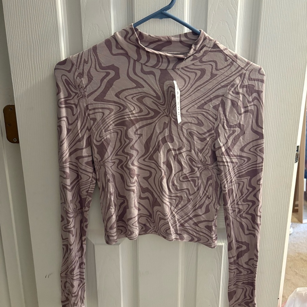 PacSun Purple Long Sleeve Crop Blouse with Mandarin Collar